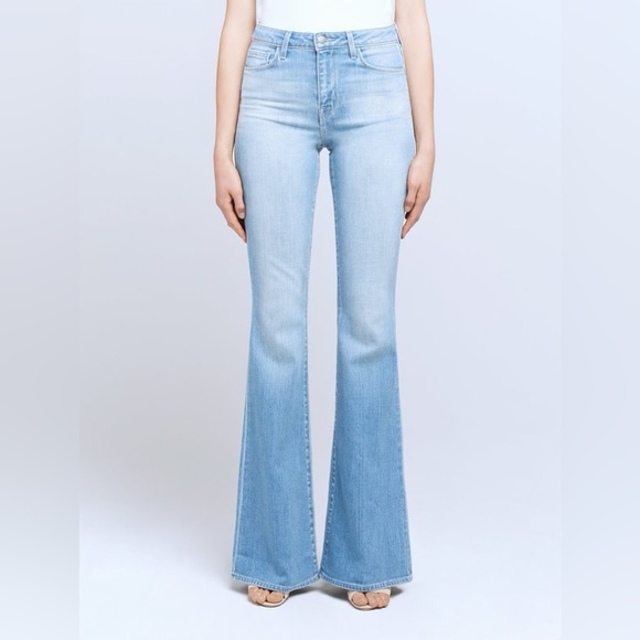L'AGENCE Bell High Rise Flare Denim Jeans Ashford Wash Light Blue 27 - Picture 2 of 16